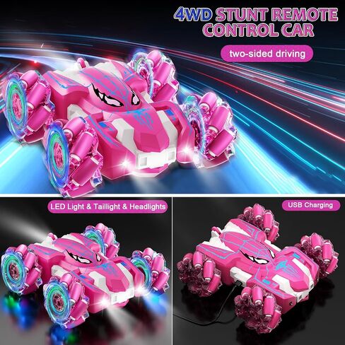 Spider Remote Control Car, USB Direct Charging RC Cars with Cool Lights, 2.4Ghz Double Sided Drift RC Stunt Car, 360°Rotating 4WD Off-Road Race Car Toys for 4-6 6-12 Boy Girl Kids Gifts in Saudi Arabia