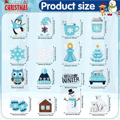 Umigy 16 Pcs Refrigerator Diamond Art Magnets 5d Snowflake Diamond Painting Magnets Art Kits Winter Fridge Magnetic Stickers for Adult Kid DIY Craft Home Car Decor in Kuwait