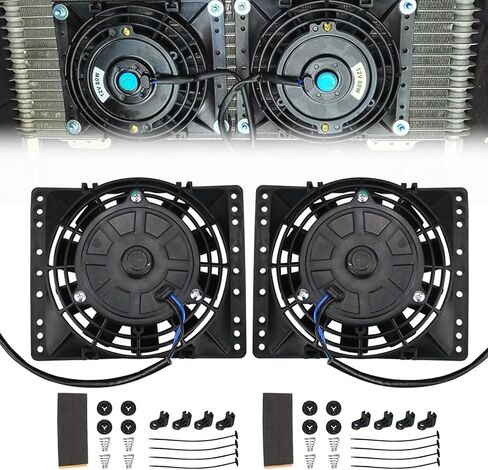 2PCS 12 Inch Universal Slim Fan Push Pull Electric Radiator Cooling 12V 80W Mount Kit Black in Kuwait