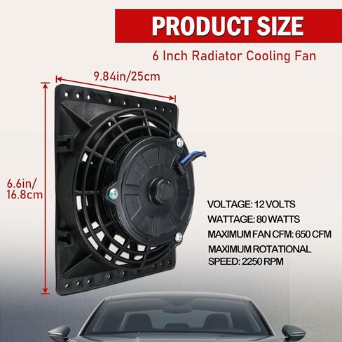 2PCS 12 Inch Universal Slim Fan Push Pull Electric Radiator Cooling 12V 80W Mount Kit Black in Kuwait