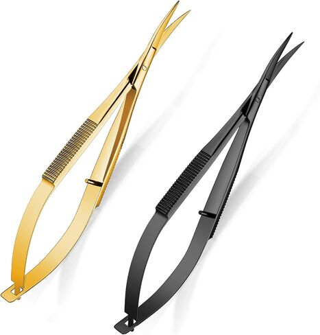 Shynai 2 Pieces 4.7 Inch Embroidery Sewing Scissors Spring Action Curved Scissors Thread Snips Curved Tip Scissors Stainless Steel Cutting Eyebrow Trimming Craft Scissor(Gold, Silver) in Saudi Arabia