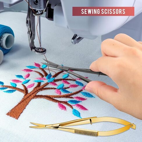 Shynai 2 Pieces 4.7 Inch Embroidery Sewing Scissors Spring Action Curved Scissors Thread Snips Curved Tip Scissors Stainless Steel Cutting Eyebrow Trimming Craft Scissor(Gold, Silver) in Saudi Arabia