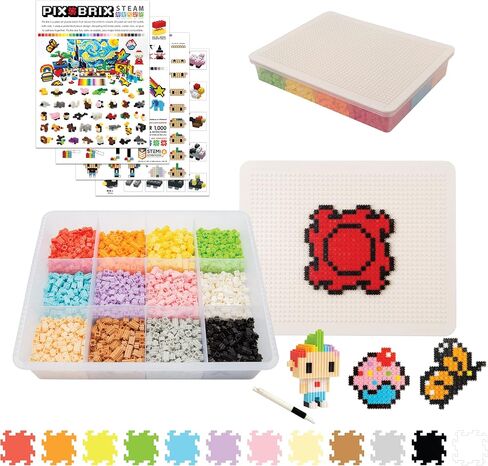 Pix Brix Pixel Art Puzzle Bricks - 6,000 Piece Pixel Art Container, 12 Color Medium Palette - Interlocking Building Bricks, Create 2D and 3D Builds Without Water or Glue - Stem Toys, Ages 6 Plus in Saudi Arabia