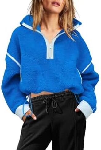 Yanekop Womens Half Zip Sherpa Pullover Cropped Fleece Sweatshirts Athletic Fleece Zip Up Fuzzy Sweater Jacket (Blue Mixed,M) in Kuwait