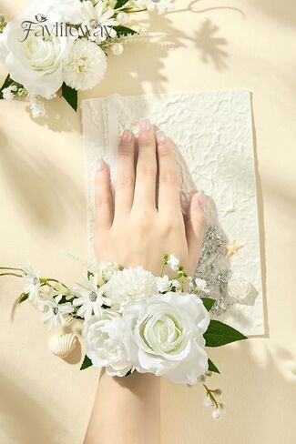 بوتونيير وصدرية معصم باللون البرتقالي الوردي لحفلات الزفاف (مجموعة من 2)، سوار معصم للحفلات الراقصة لحفلات الزفاف، والحفلات الراقصة، والذكرى السنوية، والتخرج، إلخ. in Kuwait