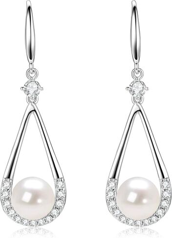 Freshwater Pearl Drop Earrings for Women, Sterling Silver Pearl Dangle Earrings Wedding Jewelry Gift for Bride Bridesmaid in Kuwait