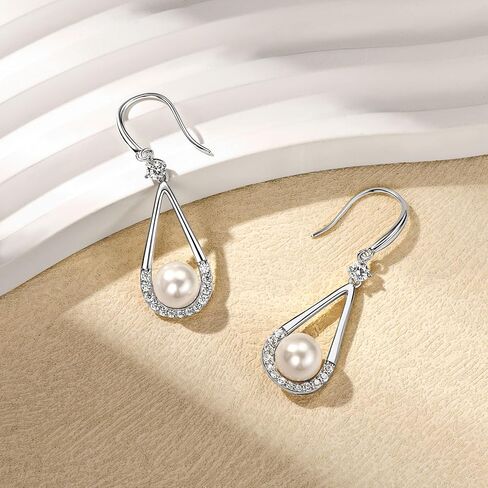 Freshwater Pearl Drop Earrings for Women, Sterling Silver Pearl Dangle Earrings Wedding Jewelry Gift for Bride Bridesmaid in Kuwait