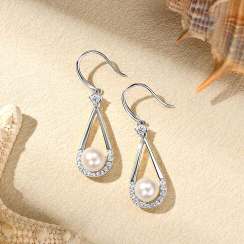Freshwater Pearl Drop Earrings for Women, Sterling Silver Pearl Dangle Earrings Wedding Jewelry Gift for Bride Bridesmaid in Kuwait