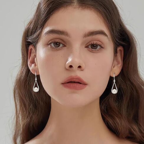 Freshwater Pearl Drop Earrings for Women, Sterling Silver Pearl Dangle Earrings Wedding Jewelry Gift for Bride Bridesmaid in Kuwait