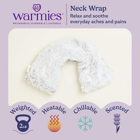 Warmies Darmavable Drick & Counder Wrap - وسادة فخمة للتدفئة والتبريد للاسترخاء المهدئ - مرجح ودفء الرقبة مع اللافندر المعطر - وسادة حرارة الميكروويف للأوجاع والألم - الأرجواني in Kuwait