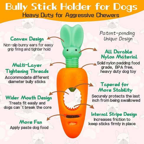 Bully Stick Holder, Dog Bone Treat Chew Holder for Dogs Safety, Heavy Duty Bully Stick Holder for Small Medium Large Dogs - No More Swallowed Ends (Bunny Head & Carrot Style) in Saudi Arabia