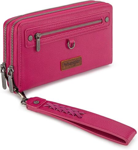 Montana West X Wrangler Large Capacity Women Wristlet Dual Zipper Wallet with Id Window and Smooth Metal Zipper in Kuwait