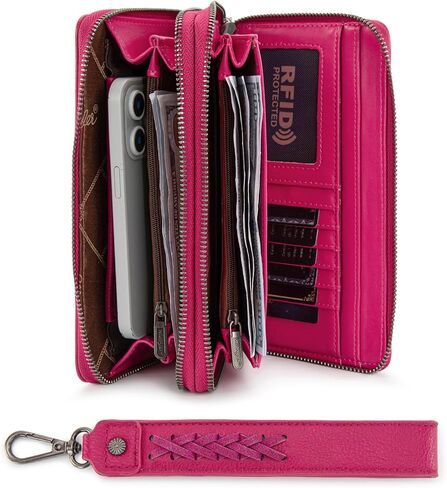 Montana West X Wrangler Large Capacity Women Wristlet Dual Zipper Wallet with Id Window and Smooth Metal Zipper in Kuwait