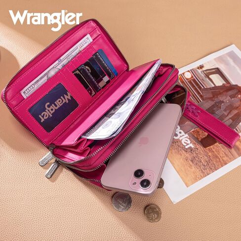 Montana West X Wrangler Large Capacity Women Wristlet Dual Zipper Wallet with Id Window and Smooth Metal Zipper in Kuwait