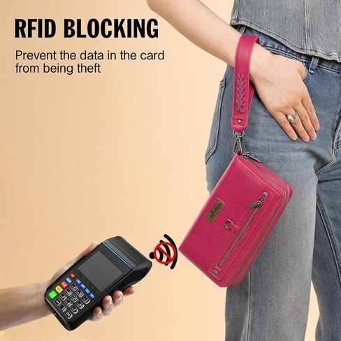 Montana West X Wrangler Large Capacity Women Wristlet Dual Zipper Wallet with Id Window and Smooth Metal Zipper in Kuwait