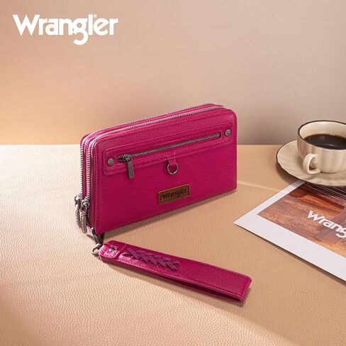 Montana West X Wrangler Large Capacity Women Wristlet Dual Zipper Wallet with Id Window and Smooth Metal Zipper in Kuwait