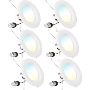 12 Pack Recessed Lighting 6 Inch Retrofit LED Can Lights 5CCT Selectable 2700K/3000K/3500K/4000K/5000K Dimmable Downlight, Smooth Trim, 8.8W, 850LM, Wet Rated - ETL & Energy Star in Saudi Arabia