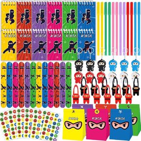 ZOIIWA 84pcs Karate Party Favor Set: Red & Black Karate Paper Bag, Notepad, Pen, Slap Bracelets, Key Chain, TPR Stretchy Toys, Stickers for Boys & Girls Birthday, Classroom Activities in Kuwait