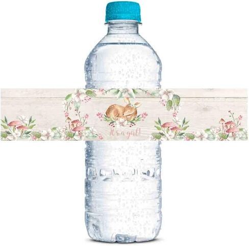 Watercolor Pink Dahlia Giraffe It's a Girl Baby Shower Waterproof Water Bottle Sticker Wrappers 20 Wrap Around Labels Sized 1.75" x 8.5" by AmandaCreation in Saudi Arabia