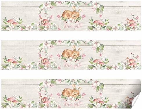 Watercolor Pink Dahlia Giraffe It's a Girl Baby Shower Waterproof Water Bottle Sticker Wrappers 20 Wrap Around Labels Sized 1.75" x 8.5" by AmandaCreation in Saudi Arabia