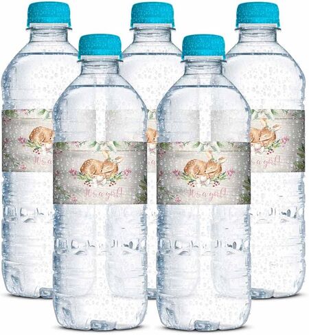 Watercolor Pink Dahlia Giraffe It's a Girl Baby Shower Waterproof Water Bottle Sticker Wrappers 20 Wrap Around Labels Sized 1.75" x 8.5" by AmandaCreation in Saudi Arabia