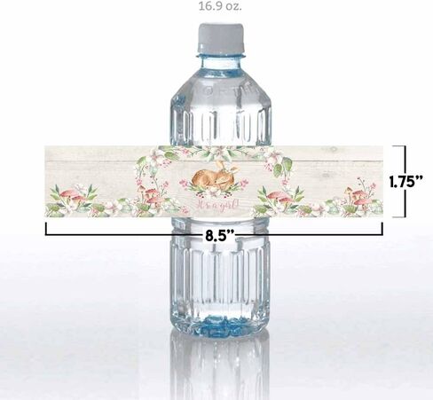Watercolor Pink Dahlia Giraffe It's a Girl Baby Shower Waterproof Water Bottle Sticker Wrappers 20 Wrap Around Labels Sized 1.75" x 8.5" by AmandaCreation in Saudi Arabia