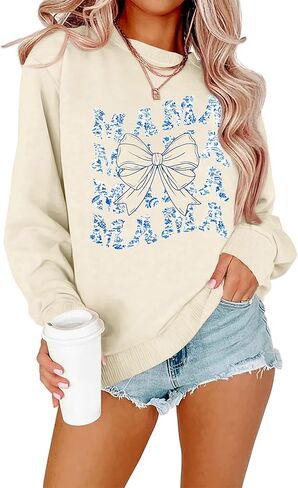 JINTING Womens Mama Sweatshirt Long Sleeve Crewneck Mama Letter Print Fashion Pullover Casual Mom Fall Tops in Kuwait