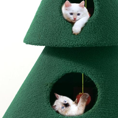 Yitahome Christmas Cat Tree مع منزلين للقطط ، 52 في برج القط للقطط الداخلية ، وأثاث القطط مع قطة دعابة لزينة عيد الميلاد in Kuwait