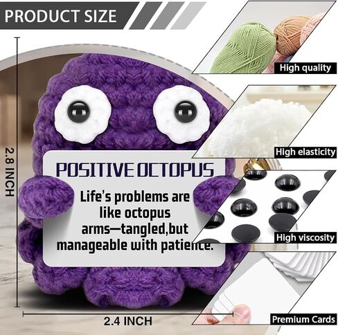 Mini Octopus الدعم العاطفي الكروشيه مع بطاقة مضحكة ، هدايا عيد ميلاد للأصدقاء أفضل زميل in Kuwait