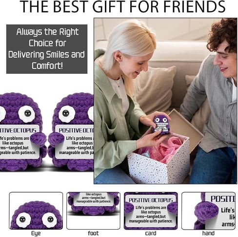 Mini Octopus الدعم العاطفي الكروشيه مع بطاقة مضحكة ، هدايا عيد ميلاد للأصدقاء أفضل زميل in Kuwait