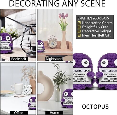 Mini Octopus الدعم العاطفي الكروشيه مع بطاقة مضحكة ، هدايا عيد ميلاد للأصدقاء أفضل زميل in Kuwait