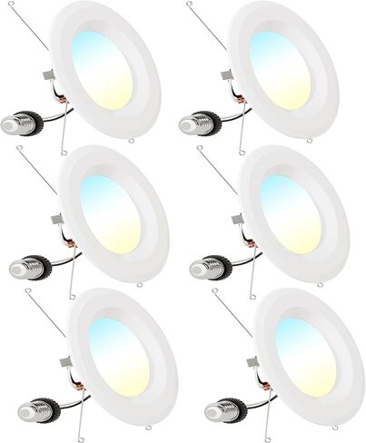 12 حزمة من الإضاءة المريحة مقاس 6 بوصات LED يمكن أن تضيء 5CCT قابلة للتحديد 2700K/3000K/3500K/4000K/5000K إضاءة سفلية خافتة للضوء، زخرفة ناعمة، 8.8 وات، 850 لومن، تصنيف رطب - ETL ونجمة الطاقة in Saudi Arabia