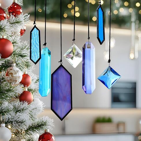 Set of 7 Clear Crystal Prisms Ornaments for Christmas Tree, Crystal Christmas Ornaments 2024, Crystal Suncatchers for Window Hanging in Kuwait