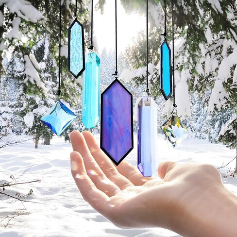 Set of 7 Clear Crystal Prisms Ornaments for Christmas Tree, Crystal Christmas Ornaments 2024, Crystal Suncatchers for Window Hanging in Kuwait