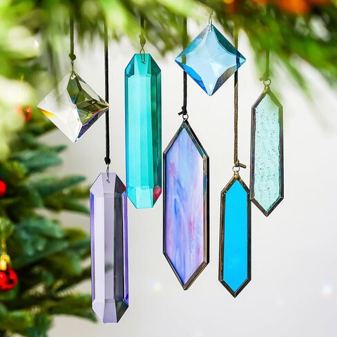 Set of 7 Clear Crystal Prisms Ornaments for Christmas Tree, Crystal Christmas Ornaments 2024, Crystal Suncatchers for Window Hanging in Kuwait