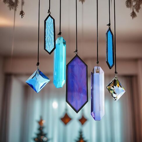 Set of 7 Clear Crystal Prisms Ornaments for Christmas Tree, Crystal Christmas Ornaments 2024, Crystal Suncatchers for Window Hanging in Kuwait