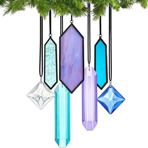 Set of 7 Clear Crystal Prisms Ornaments for Christmas Tree, Crystal Christmas Ornaments 2024, Crystal Suncatchers for Window Hanging in Kuwait