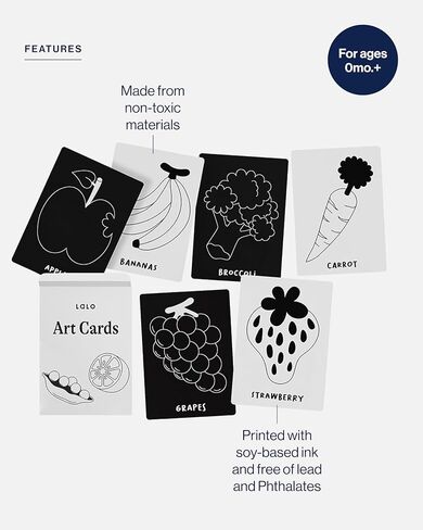 Lalo Art Cards - High Contrast Baby Cards, Black and White Baby Cards, Printed with Soy-Based Ink, Lead & Phthalate-Free, Set of 9 High Contrast Cards, Ideal Baby Gift for Development - Farm Animals in Saudi Arabia
