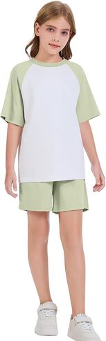 Flygo Boys Girls Short Pants Sets 2 Piece Raglan Crewneck Shirts Baseball Tee and Athletic Shorts Kids Active Summer Outfits in Saudi Arabia