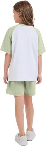 Flygo Boys Girls Short Pants Sets 2 Piece Raglan Crewneck Shirts Baseball Tee and Athletic Shorts Kids Active Summer Outfits in Saudi Arabia
