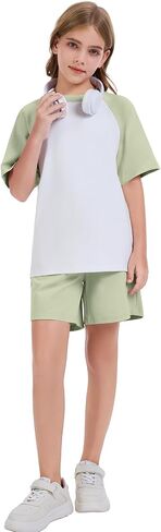 Flygo Boys Girls Short Pants Sets 2 Piece Raglan Crewneck Shirts Baseball Tee and Athletic Shorts Kids Active Summer Outfits in Saudi Arabia