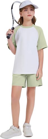 Flygo Boys Girls Short Pants Sets 2 Piece Raglan Crewneck Shirts Baseball Tee and Athletic Shorts Kids Active Summer Outfits in Saudi Arabia