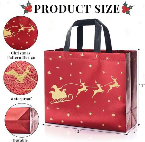 YANGTE 20 Pack Christmas Gift Bags Assorted Sizes With Handle, Non-Woven Christmas Tote Bags for Gifts Wrapping (4 Extra Large, 8 Large, 8 Medium) in Saudi Arabia