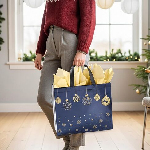 YANGTE 20 Pack Christmas Gift Bags Assorted Sizes With Handle, Non-Woven Christmas Tote Bags for Gifts Wrapping (4 Extra Large, 8 Large, 8 Medium) in Saudi Arabia