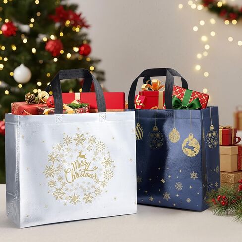 YANGTE 20 Pack Christmas Gift Bags Assorted Sizes With Handle, Non-Woven Christmas Tote Bags for Gifts Wrapping (4 Extra Large, 8 Large, 8 Medium) in Saudi Arabia