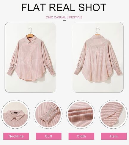 Dokotoo Womens Tops Trendy V Neck Long Sleeve Button Down Shirts Casual Oversized Striped Blouses Tops in Saudi Arabia
