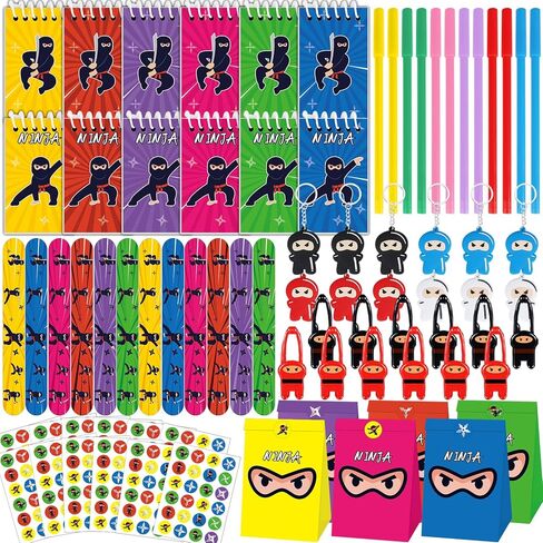 ZOIIWA 84pcs Karate Party Favor Set: Red & Black Karate Paper Bag, Notepad, Pen, Slap Bracelets, Key Chain, TPR Stretchy Toys, Stickers for Boys & Girls Birthday, Classroom Activities in Kuwait