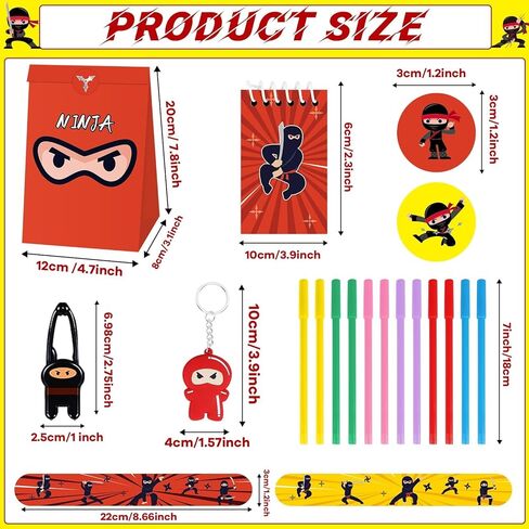 ZOIIWA 84pcs Karate Party Favor Set: Red & Black Karate Paper Bag, Notepad, Pen, Slap Bracelets, Key Chain, TPR Stretchy Toys, Stickers for Boys & Girls Birthday, Classroom Activities in Kuwait