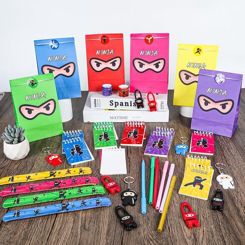 ZOIIWA 84pcs Karate Party Favor Set: Red & Black Karate Paper Bag, Notepad, Pen, Slap Bracelets, Key Chain, TPR Stretchy Toys, Stickers for Boys & Girls Birthday, Classroom Activities in Kuwait