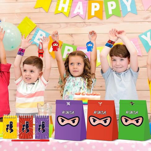 ZOIIWA 84pcs Karate Party Favor Set: Red & Black Karate Paper Bag, Notepad, Pen, Slap Bracelets, Key Chain, TPR Stretchy Toys, Stickers for Boys & Girls Birthday, Classroom Activities in Kuwait